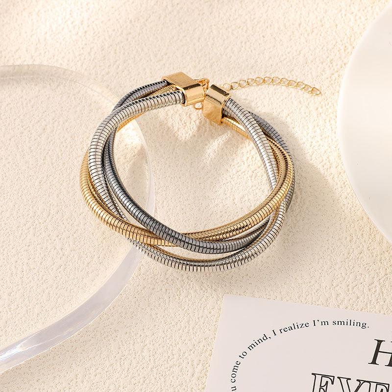 Three-line Wound Spring Collar Bracelet High-end Metal Punk Hip-hop Necklace Bracelet