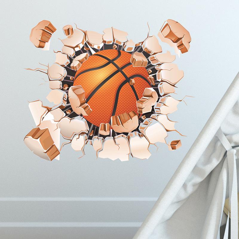 Breaking Through Wall Ball Sports Sticker Basketball Pool Soccer for Bedroom Home Decor Removable Decal