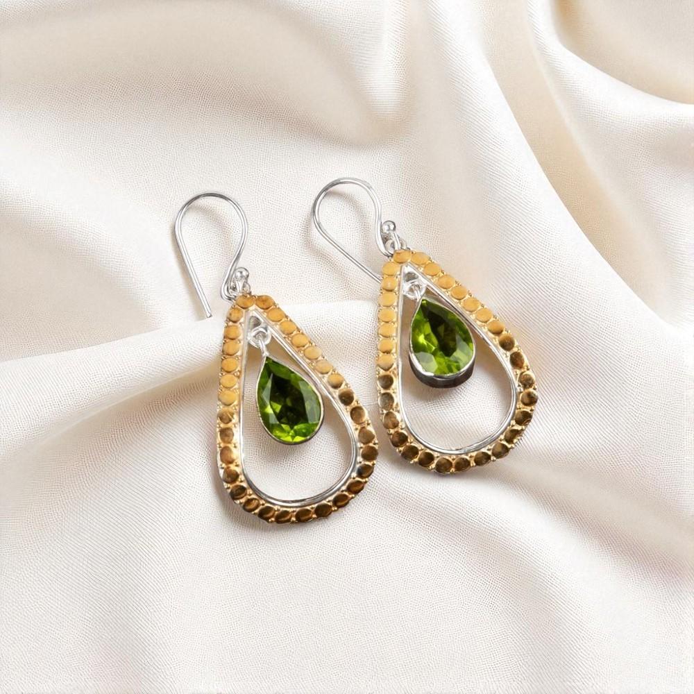 Rare Peridot Gemstone 925 Sterling Silver Jewelry Handmade Dangle Earrings 2.27" EE-82-5