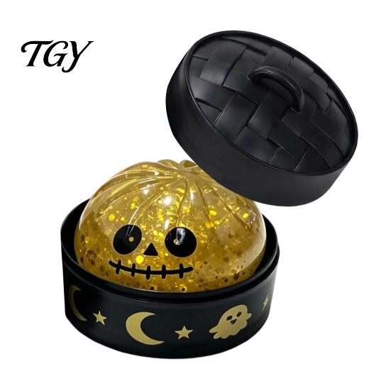 Stretchy TPR Toys for Sensory Play Halloween Bun Squeeze Toy with Steamer, Fidget Stress Ball, Spooky Ghost Relieving School Pumpkin Relief