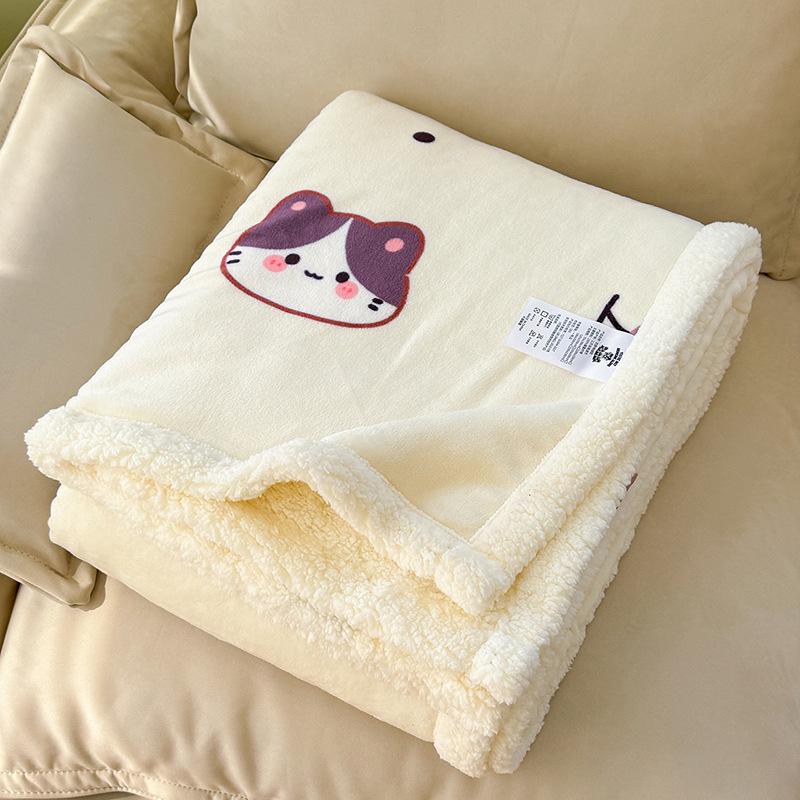Autumn/Winter Double-Layer Milk Velvet Blanket Cartoon Printed Thick Warm Office Nap Blankets Lamb Cashmere Leisure Sofa Cover