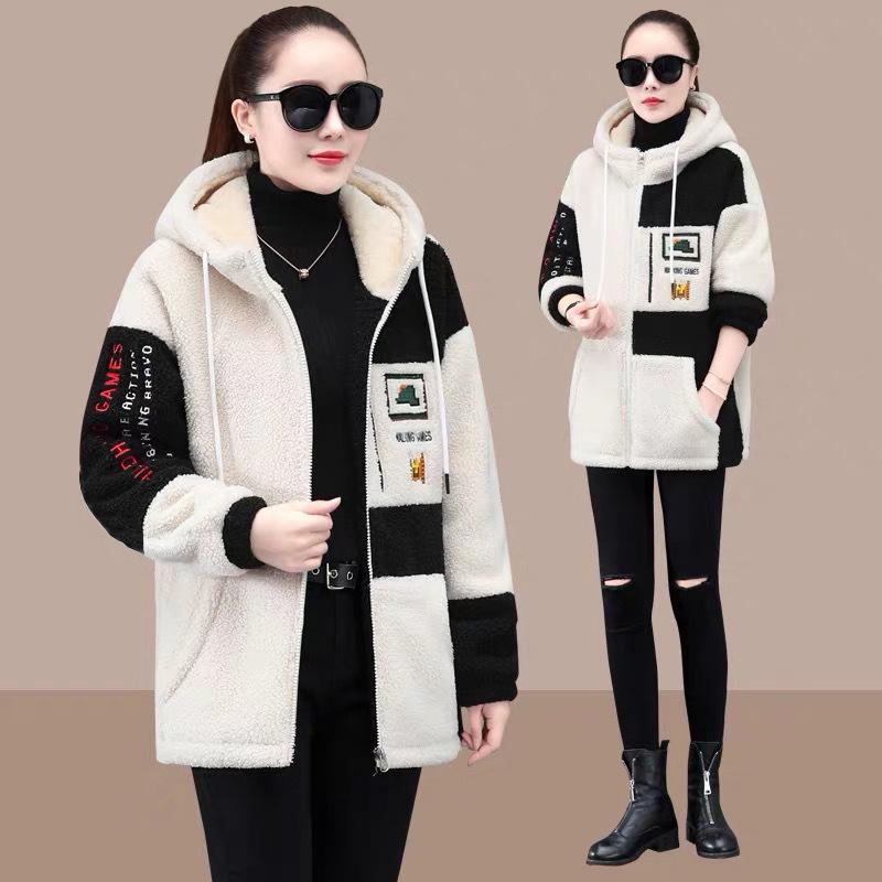 Lamb Wool Plus Fleece Jacket Women Winter Thickening Style Korean Half High Neck Cardigan Sweater Women's Large Size