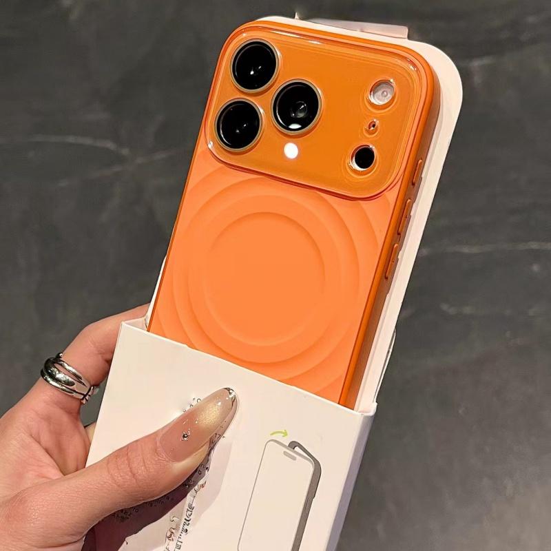 Luxury Solid Color Glossy Camera Case For iPhone 17 16 15 Pro Max For Magsafe Magnet Liquid Wave Pattern Shockproof Candy Cover