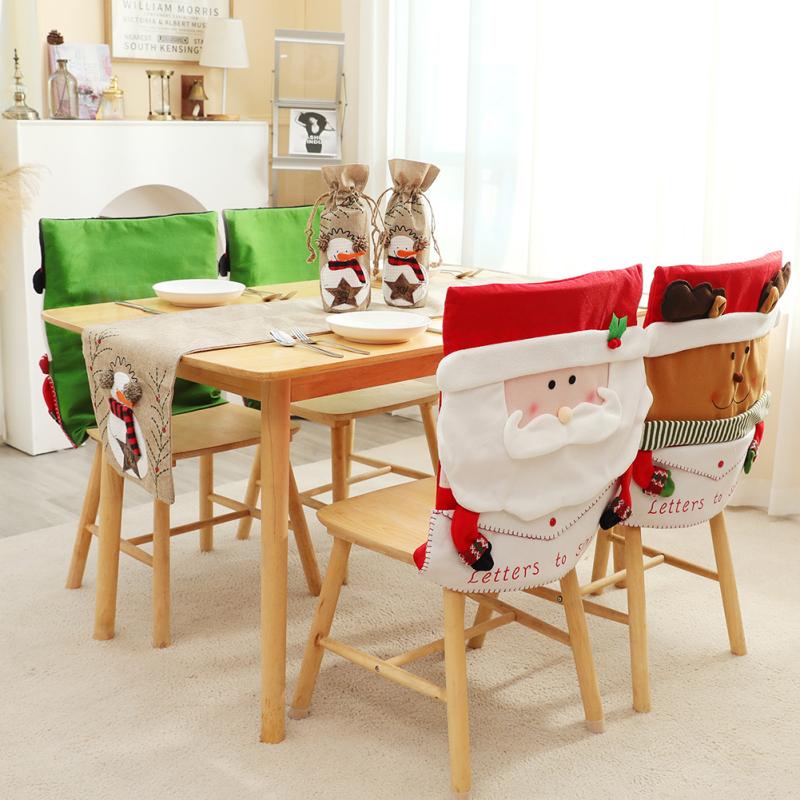 Christmas Chairs Back Covers Set Envelope Bag Design Santa-Claus Snowman Seat Slipcovers For Home