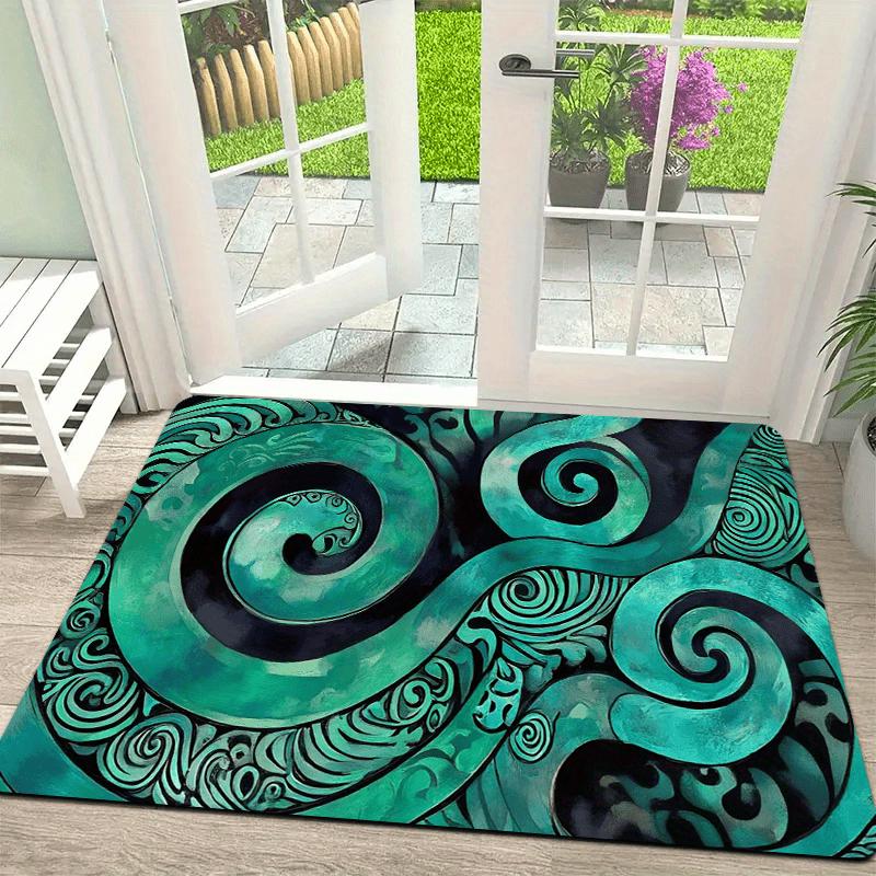 

Blue-green vortex pattern Flannel-printed floor mats has a non-slip function is suitable for entrances bathroom welcome carpets 40x60cm