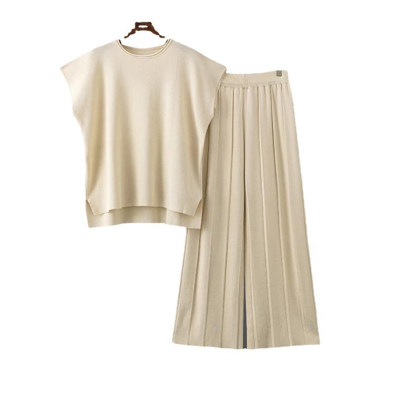 Casual Suit Damen Sommer Neue einfarbige ärmellose Weste Pullover weite Beinhose Große Größe Mode Eis Seide Anzug