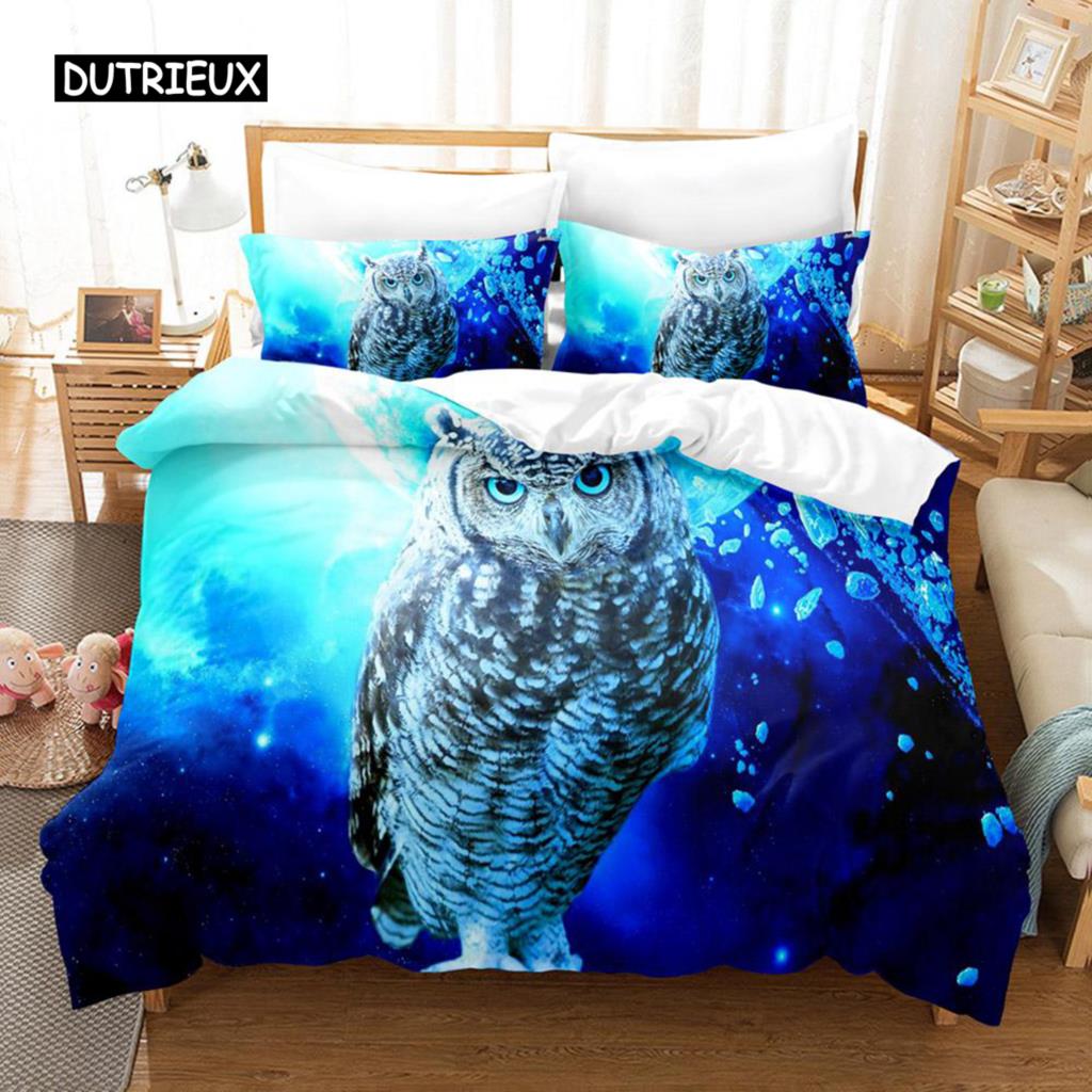 

Комплект пододеяльников с изображением совы из микрофибры, симпатичный белый пододеяльник с изображением совы, птица, животное, пододеяльник для мальчиков, подростков, взрослых, двуспальный, размера Queen EU single(135x200cm)