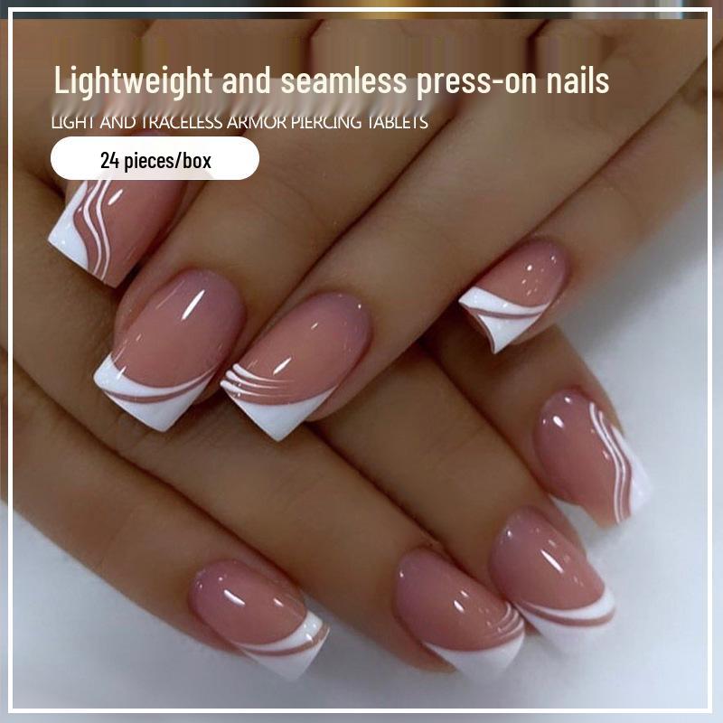 Středně dlouhé jednoduché bílé odnímatelné nálepky na nehty pro evropské a americké nehtové umění