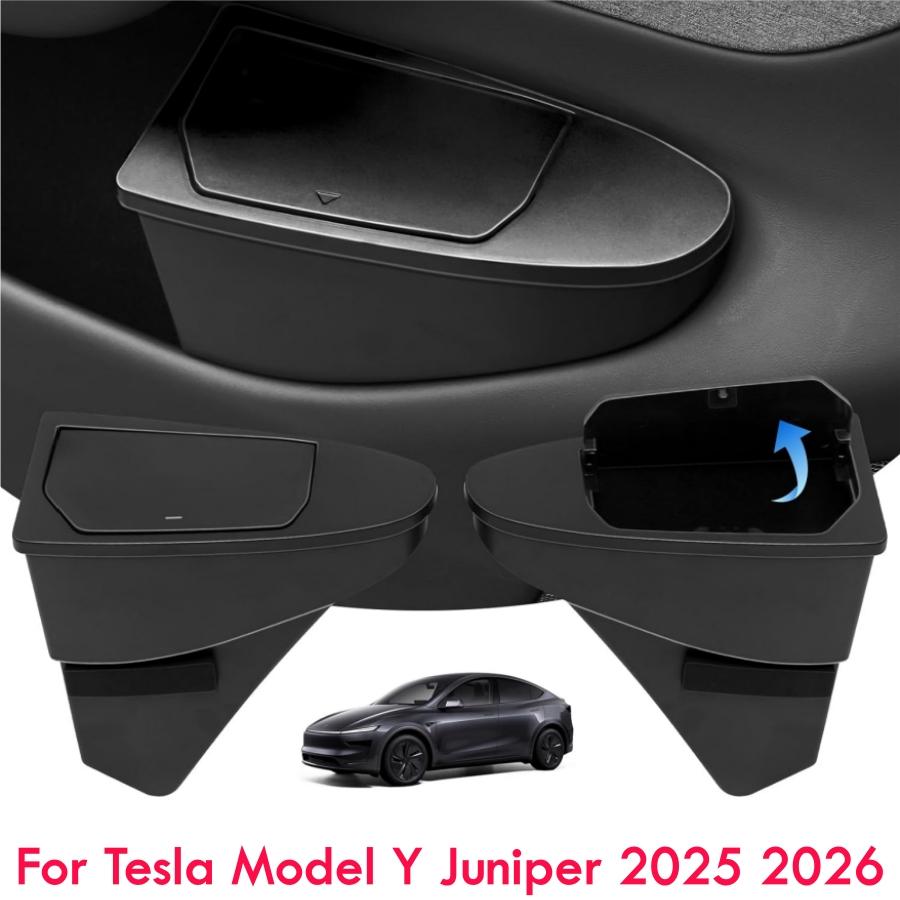 UBLM4 Front Door Built-in Storage Organizer for Tesla Model Y Juniper 2025 2026 Car Garbage Bin with Push‑Open Lid ABS Door Organizer