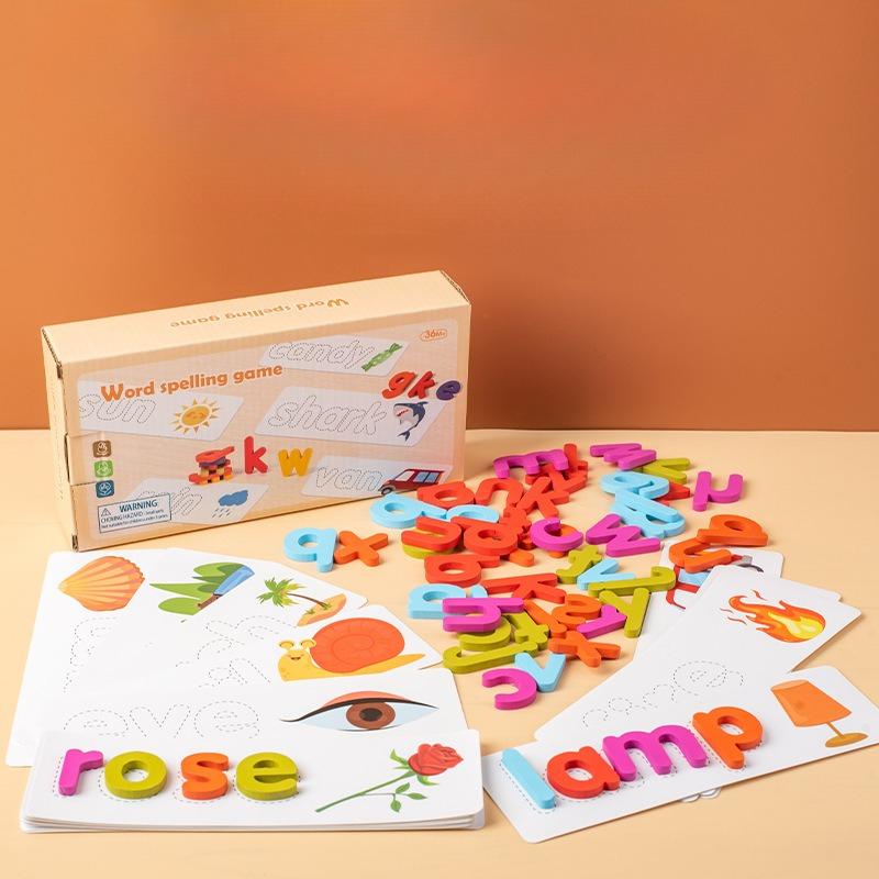 Divertente gioco di battaglia di spelling in legno PK 26 lettere inglesi abbinamento cognitivo blocchi da costruzione puzzle giocattolo