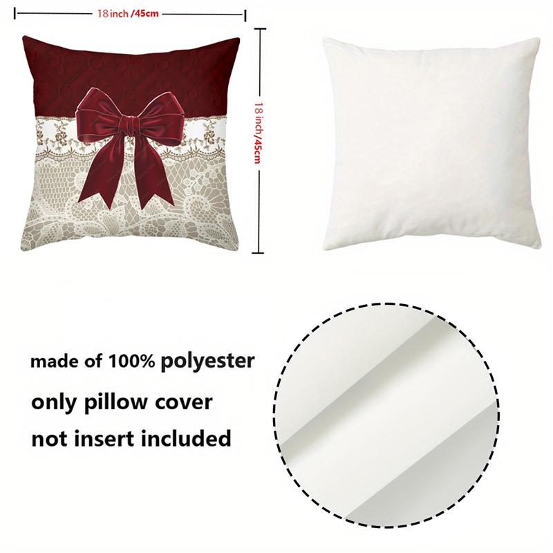 1 Pieces Red Bow Lace Patterned 2D Printed Throw Pillow Polyester pillowcase, sofa decorative cushion cov Headboard Pillow