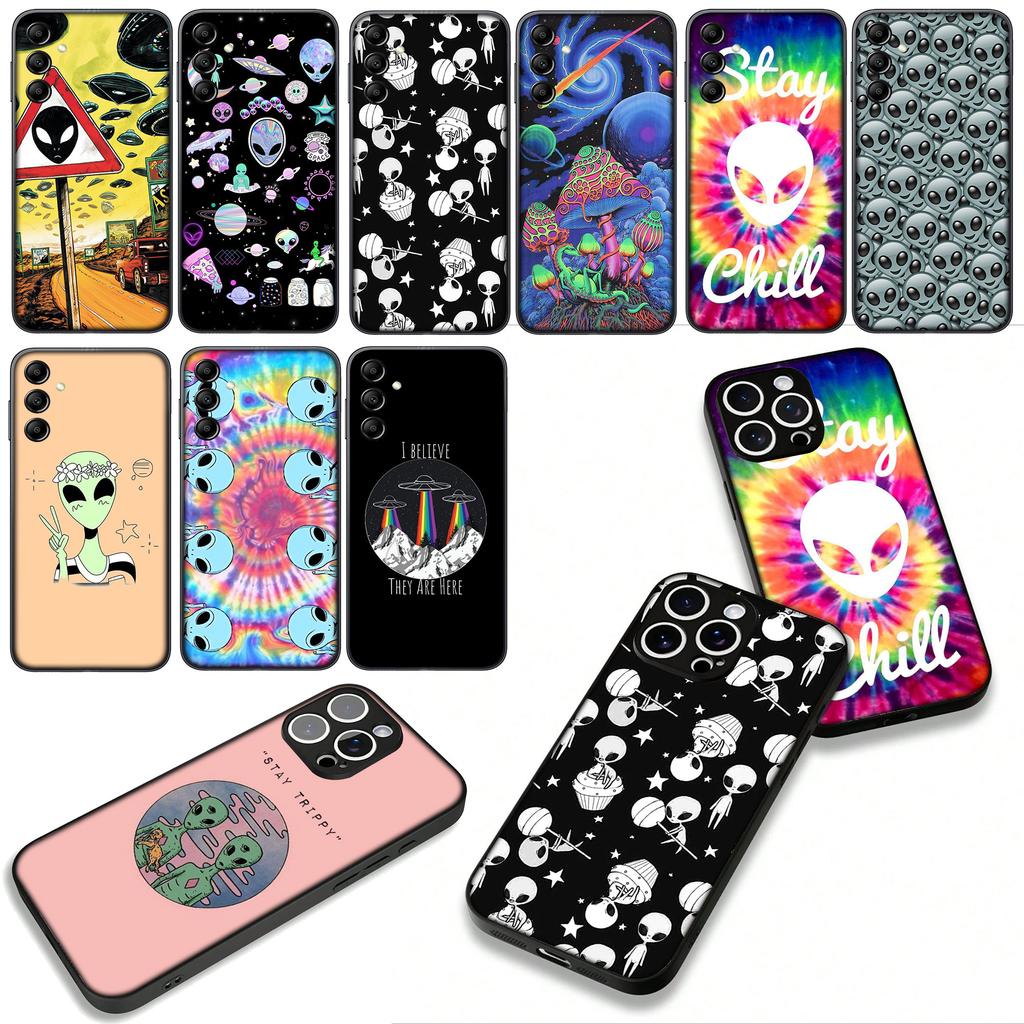 Trippy Tie Dye Peace Alien Phone Cover Case for Apple iPhone 16 15 14 Plus 13 12 Mini 17 Pro Max + ProMax 16E Air 16+ Casing