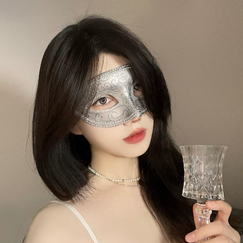 Halloween Party Pattern Half Face Mask Adult High-End Princess Dance Cosplay Dark Wind Mask Props