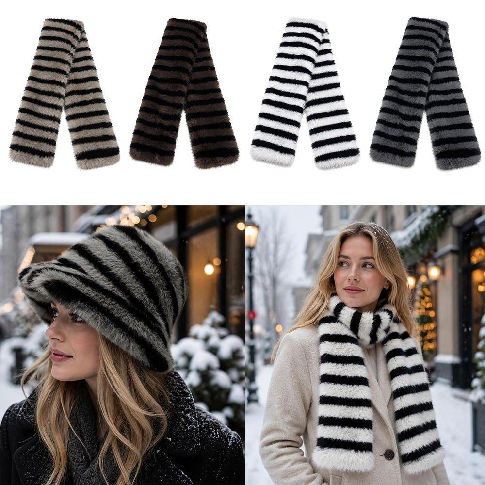 Windproof Winter Hat Scarf Set Faux Fur Plush Snood Scarf Fashion Fisherman Hat Scarf Women