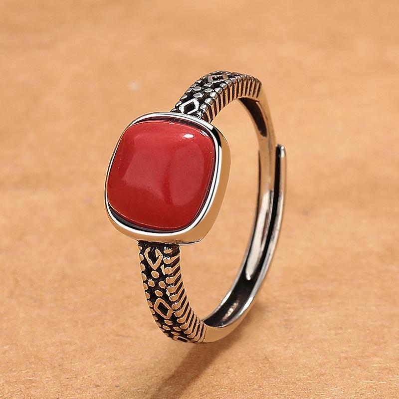 

925 Sterling Silver Red Gemstone Ring Flowers Adjustable Simplicity Fashion Exquisite for Women Jewelry Wedding Gifts resizable
