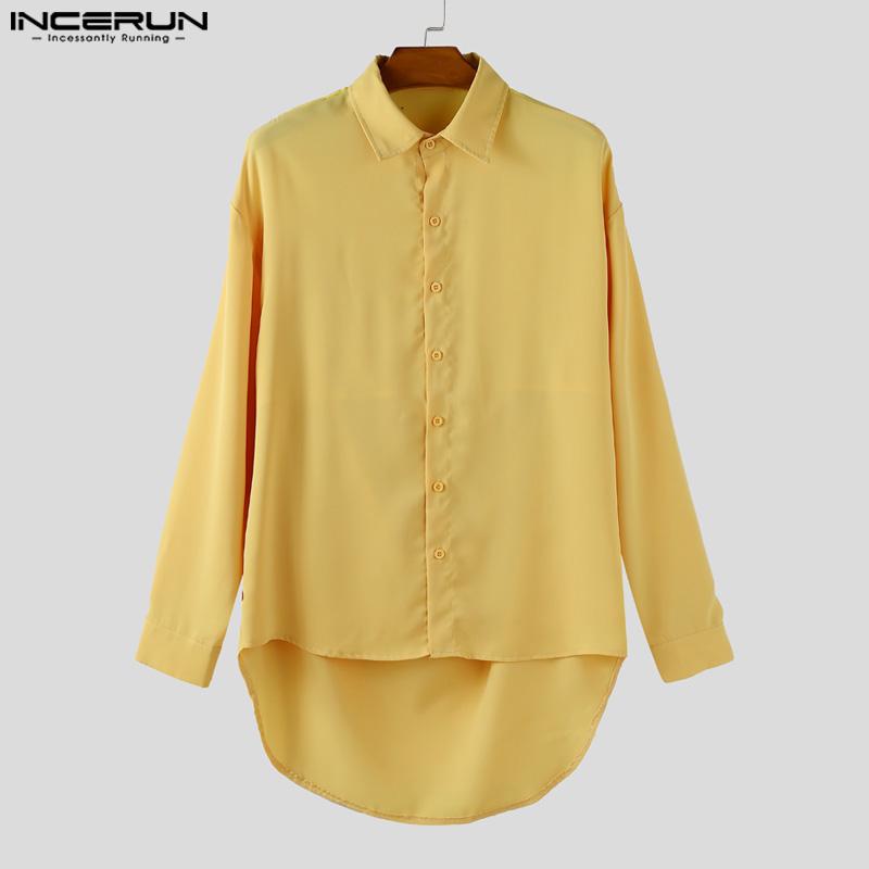 INCERUN Oversized Men Lapel Neck Long Sleeve Back Patchwork Casual Irregular Shirts