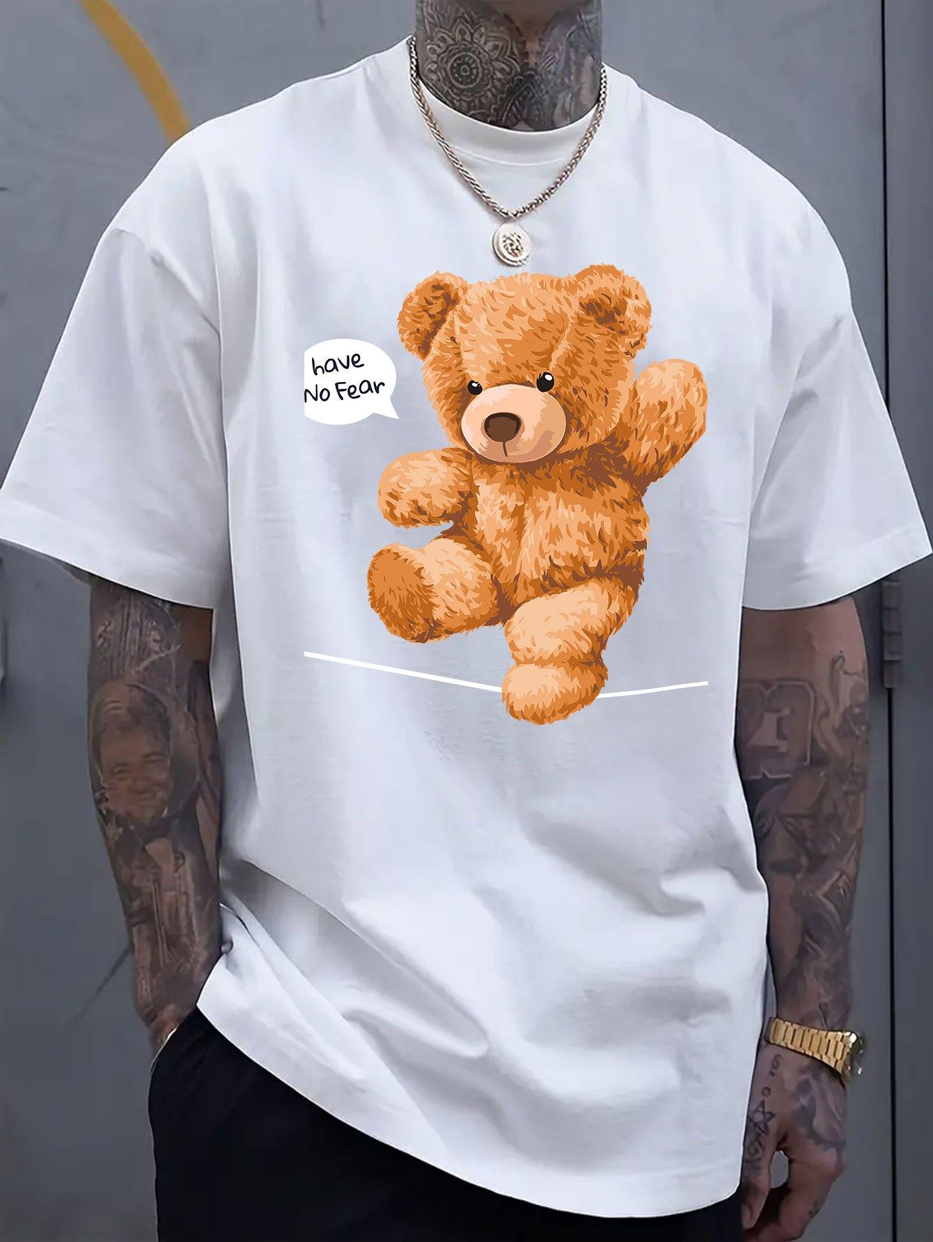 

Cartoon Bear Graphic Print Men s Luxury Cotton Short Sleeved T-shirt Summer Unisex Men s and Women s Casual Loose Trendy 4XL