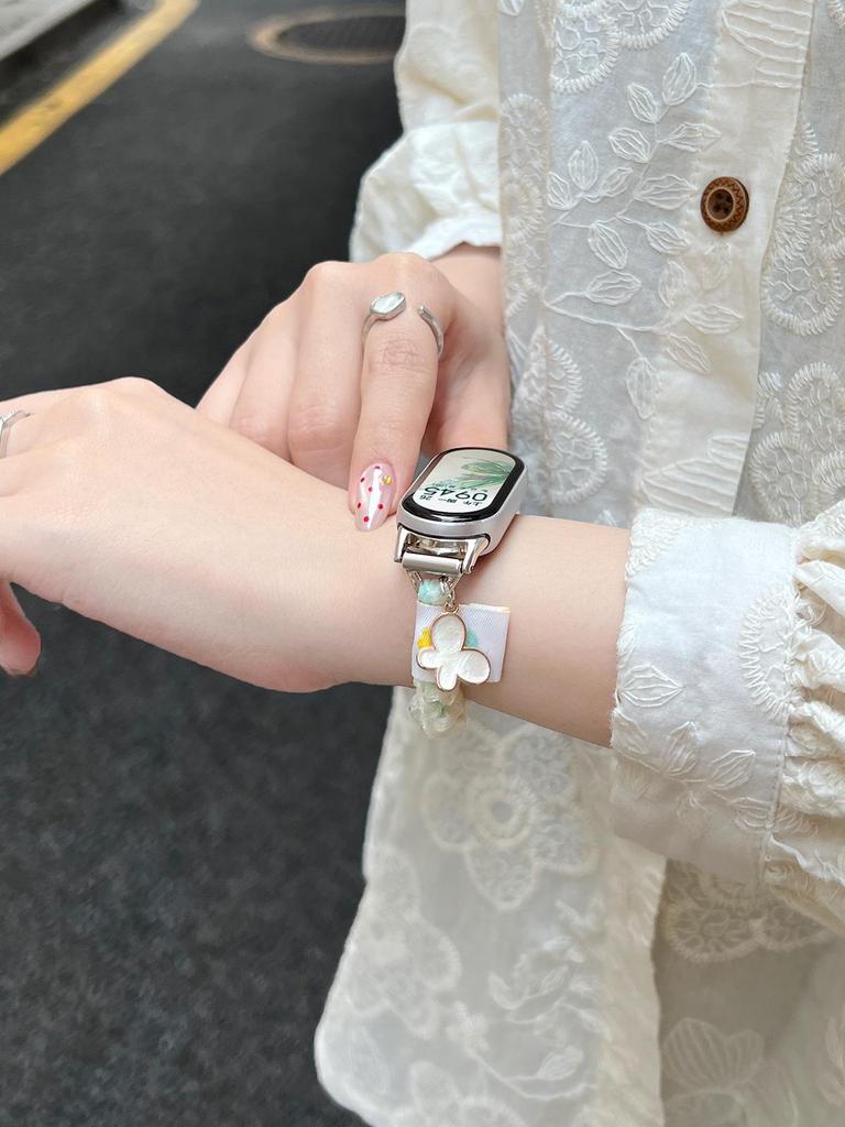 Kompatibel mit Xiaomi Smart Band 10 NFC: Neues elastisches Schleifen-Glitzer-Haargummi für Mädchen (Passt für Modelle 3-9).