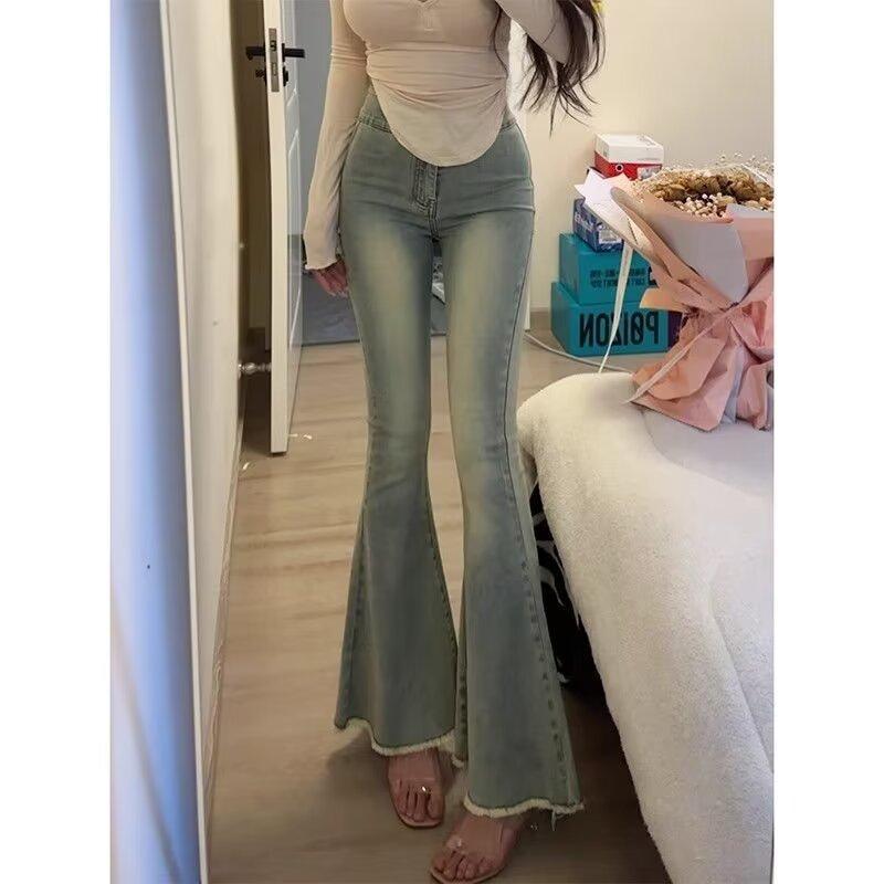 Light Wash Women s High Waist Wide Leg Flare Jeans with Raw Hem Small