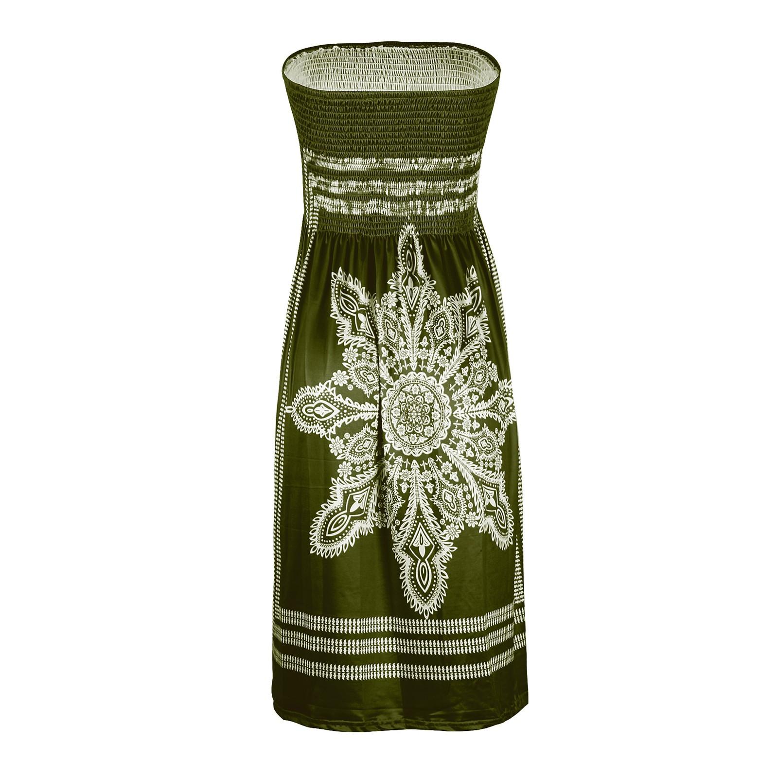 Женское летнее сексуальное пляжное платье без бретелек без рукавов с принтом в стиле бохо — фото 5