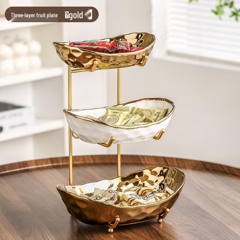 Elegant Multi-Layer Ceramic Fruit Bowl with Electroplating - High-Value Dried Fruit Storage Rack
