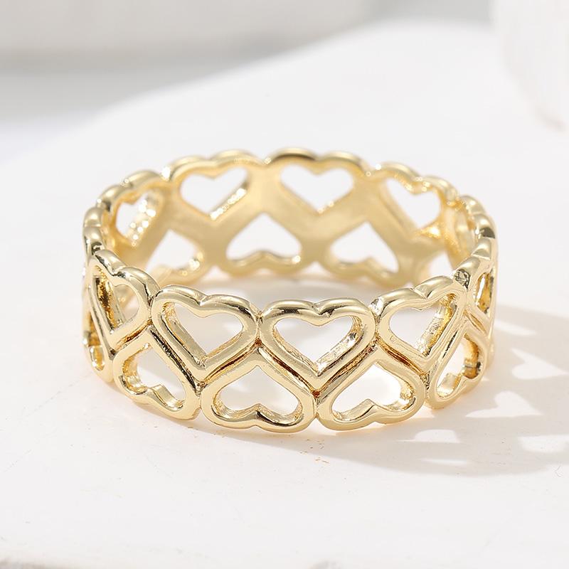 Minimalist Hand Carved Heart Hollow Women's Ring Gold Color Metal Geometry Daily Wear Party Jewelry Anniversary Gift