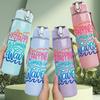 1PC Happiness Comes In Waves Text 750ml Color Plastic Sports Water Bottle Leakproof Flip Straw Lid Suitable for Sports Office Home Use