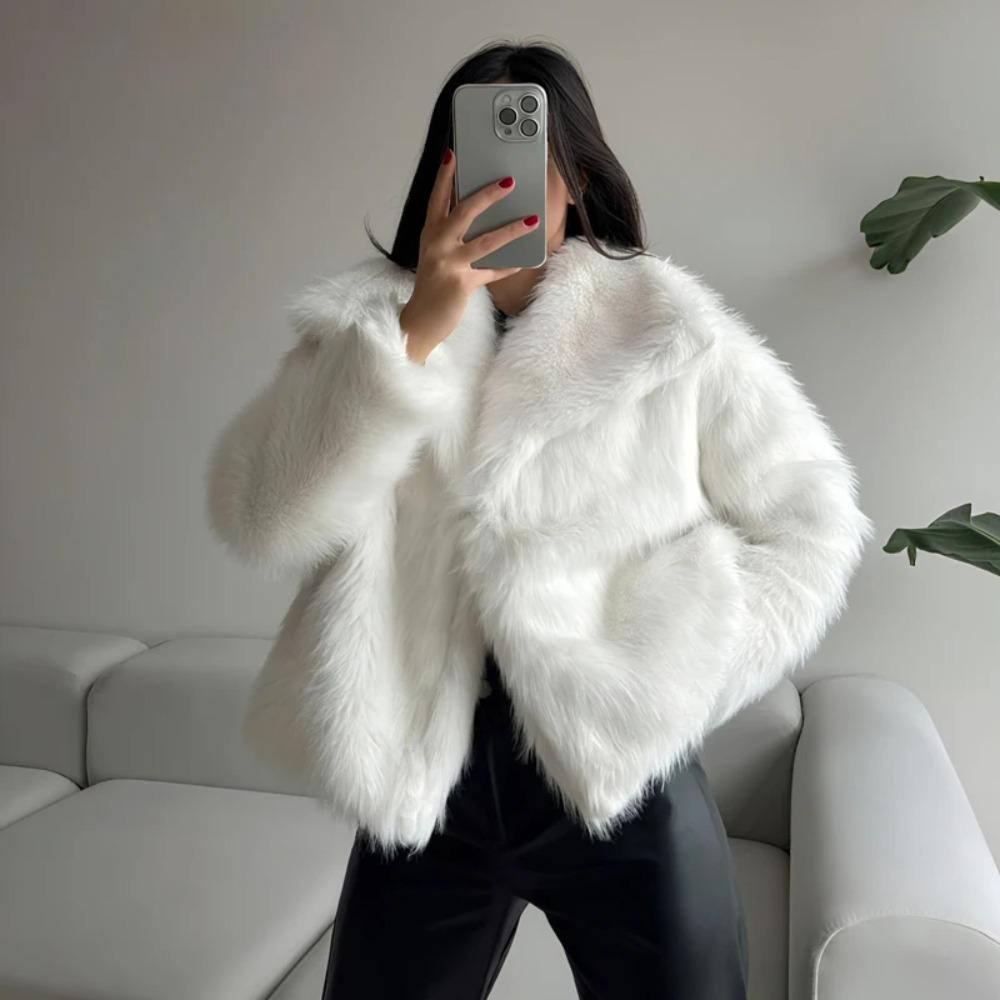 Faux Fur Coat Plush Fluffy Women's Jacket Woman Autumn Winter Outerwears White Red Gray Black Blends Coats
