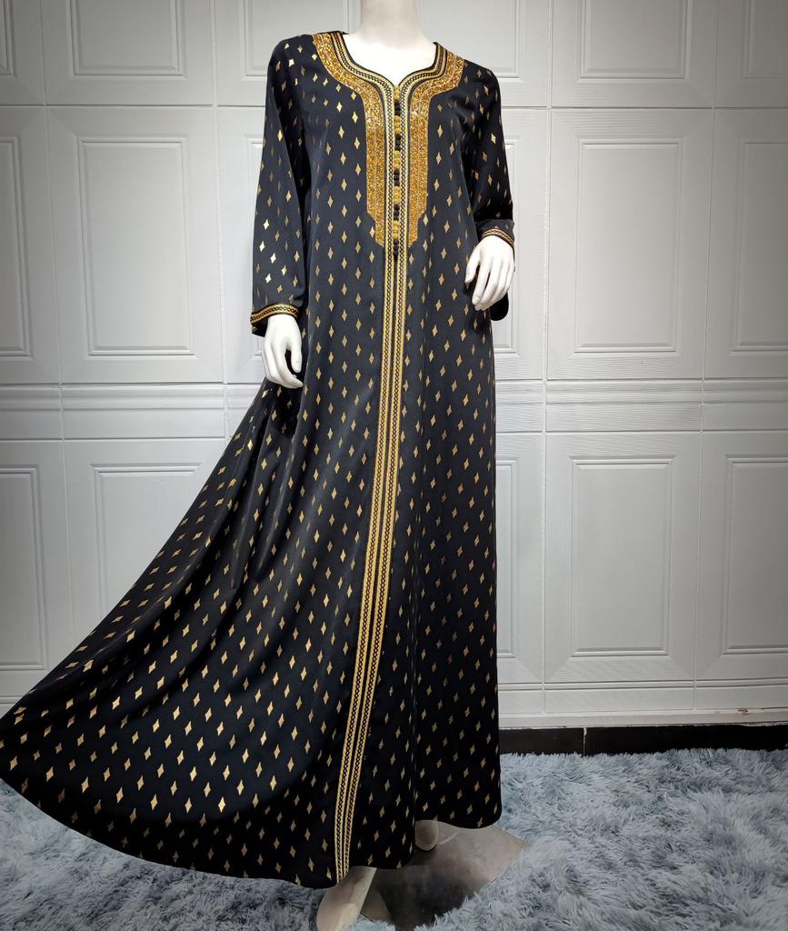 green emerald velvet dress Ottoman Islamic Black Gold Embellished A Line Hijab Henna Party Gown main image 0