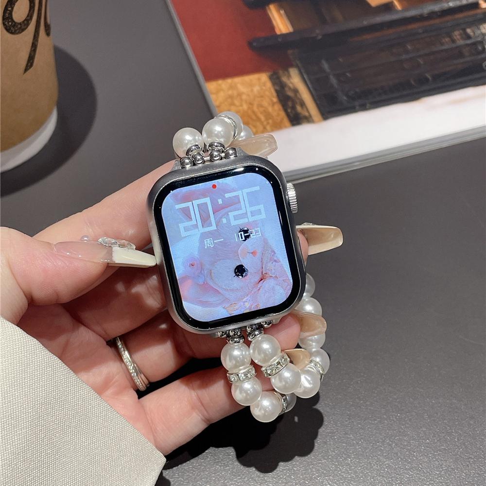 Luxury Pearl Band for Apple Watch Series Ultra 9 8 7 6 5 4 3 Se Watch Bracelet Pendant for IWatch Ultra/2 41 45mm 38mm 42mm 40mm 44mm 49mm Accessories