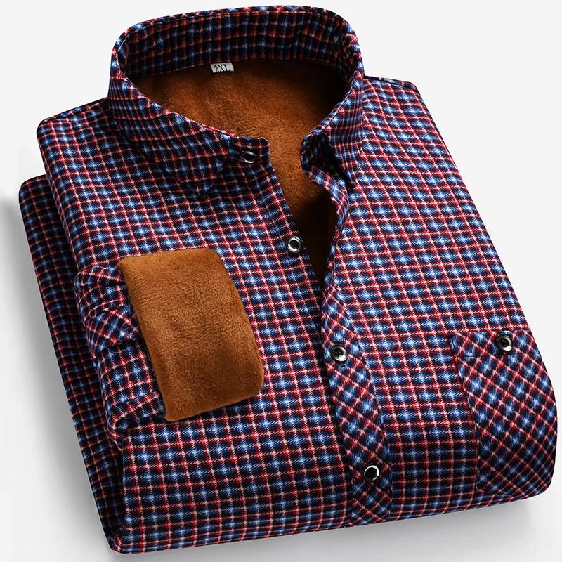 Herren Langarmhemd mit Fleecefutter Herbst und Winter Business Casual Mode Bequem Bügelfrei Vielseitiges Oberteil