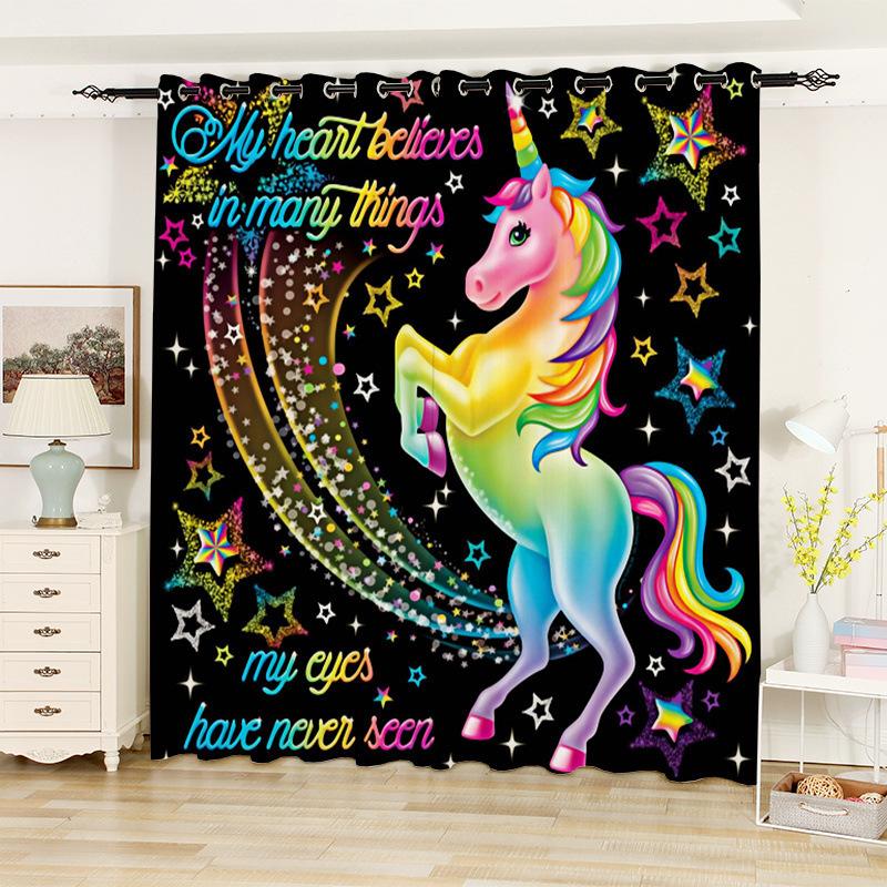 Little Rainbow Unicorn Cute Cartoon Series High Density Blackout Curtains Digital Printing Curtains