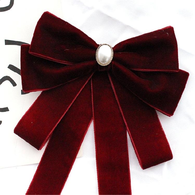 Vintage Velvets Bows Tie Brooch Pin for Women Rhinestones Pearls Uniform Pre Tied Bowknot Corsage Necktie Accessories