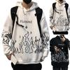 Men Autumn Hoodie Flame Print Hooded Hat Long Sleeves Soft Warm Loose Hip Hop Style Winter Hoodie for School