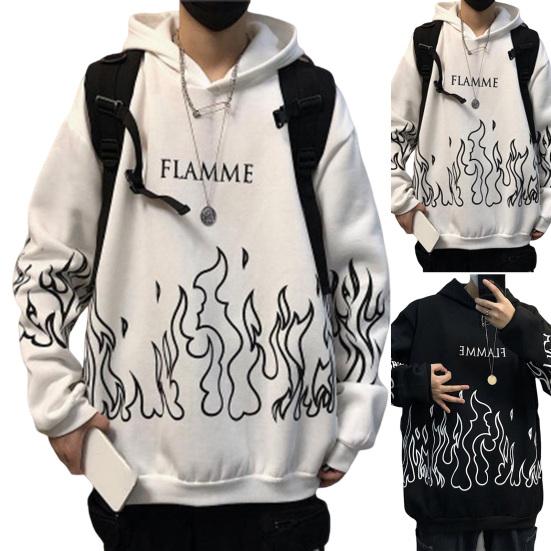 Hanorac Bărbați Toamnă Imprimeu Flacără Glugă Mâneci Lungi Moale Călduros Larg Stil Hip Hop Hanorac de Iarnă pentru Școală