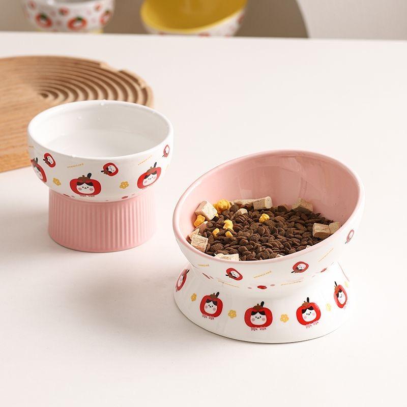Creative Ceramic Drinking Water Food Tall Footed Bowls, Anti Overturning Neck Protection, Large Caliber, Cat Bowl, Supplies, 1Pc
