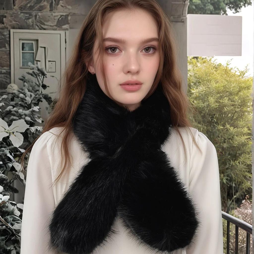 Thickened Hair Collar Fur Scarf For Women Warm Solid Color Shawl Female Fur Scarf Imitation Plush Snood Fur Collar Girl Scarves