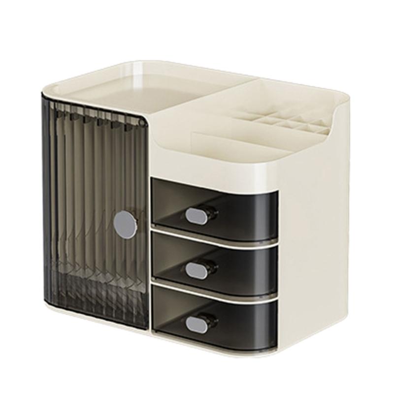 Dustproof Makeup Accessories Holder Large Capacity Cosmetic Storage Box Plastic Skincare Product Shelf for Vanity Desk бело-серый