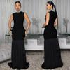 C7409 Modisches Damen-Patchwork-Faltenkleid mit Perlenbesatz - Figurbetont mit elegantem Temperament