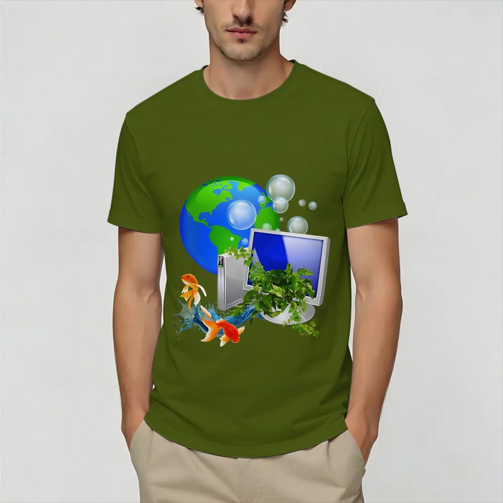 Frutiger Aero World Vaporwave 100 Cotton TShirt For Unisex Summer Vintage T Shirts Crew Neck Leisure Tees Plus Size Printed Tops