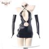 Sleek Patent Leather Halter Mini Skirt Cosplay Lingerie Anime Uniform