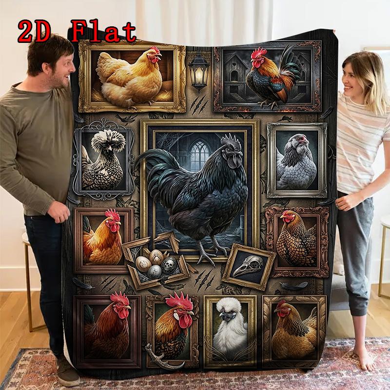 Chicken Portraits 2D Flat Pattern Flannel Blanket, High Quality All Seasons, Home Decor, Warmth and Comfort, Perfect for Christmas Gifts.