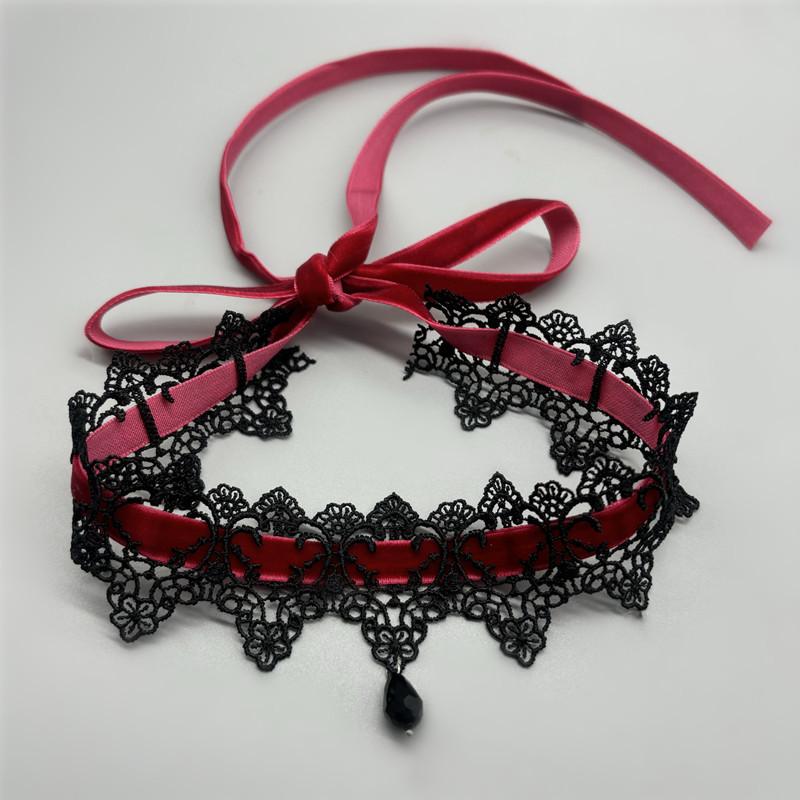 New Sexy Lace Flower Necklace For Women Gothic Punk Velvet Collar Choker Black Waterdrop Pendent Necklace Strap Bow Jewelry