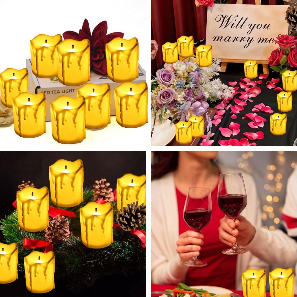 Flameless Led Tea Lights Candle Battery Operated Black Wick Candle Drips Candle Light for Halloween Thanksgiving Christmas Decor