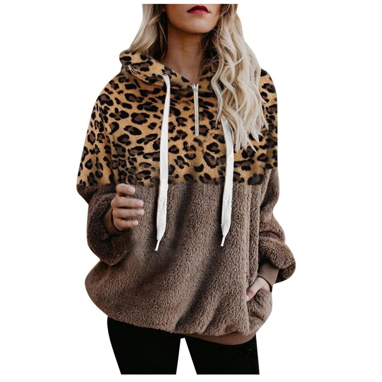 Женский модный плюшевый свитер с капюшоном и молнией с длинными рукавами и блокировкой — фото 4