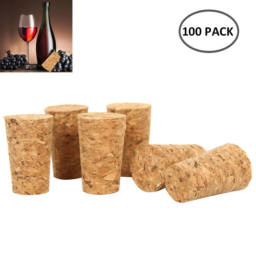 100Pcs Tapered Wine Cork Reusable Natural Wood Corks Portable Sealing Wine Stopper For Wine Bottle Keeper Kitchen Accessories