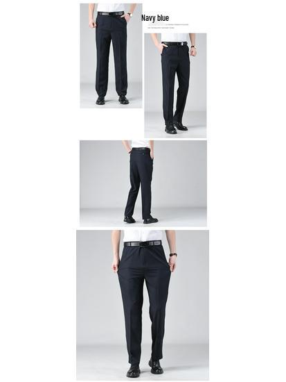 Men's Summer Lightweight High-Waisted Business Trousers for Middle-Aged & Elderly – Loose, Casual, Non-Iron, Formal Pants