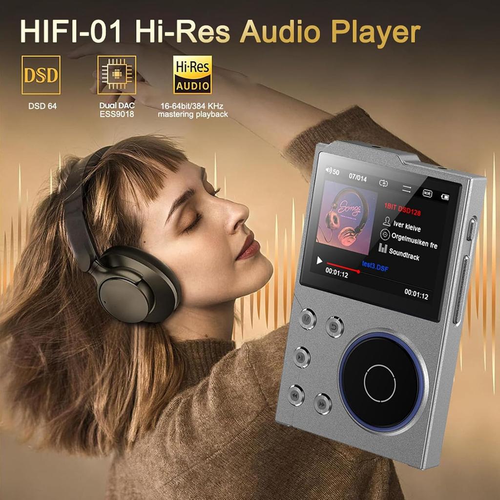 MP3 Player with Bluetooth 5.3, 16GB Digital Music Player 5.3 Lossless DSD DAC FLAC Player with 2.4inch HD Display Screen, Portable Audio Player,