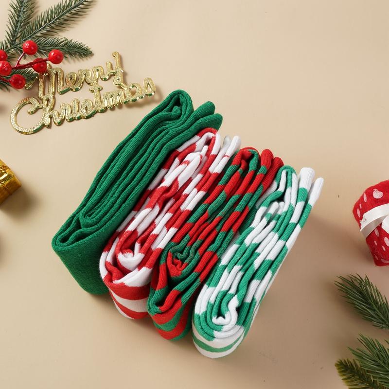 Christmas Green Red Cotton Stocking Striped Over The Knee Bowknot Long Socks