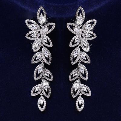 Luxus Blume Blatt Zirkonia Frauen Erklärung Lange Tropfen Ohrring Hochzeit Party Braut Dubai Schmuck Geschenk